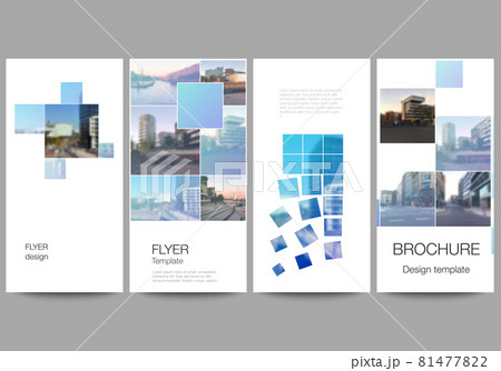 Vector layout of flyer, banner templates for website advertising design, vertical flyer design, website decoration backgrounds. Abstract design project in geometric style with blue squares. 81477822