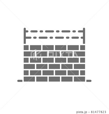 Fence with barbed wire, prison wall grey icon. 81477823
