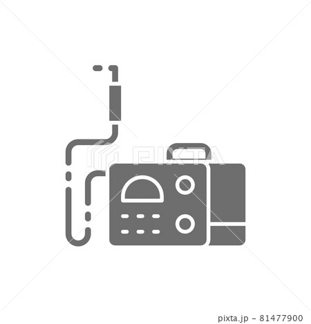 Welding machine with spark torch, welder tool grey icon. 81477900