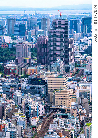 日本の東京都市景観 恵比寿ガーデンプレイスタワーや恵比寿駅、電車(相鉄…3電車揃い踏み）などを望む 81477974