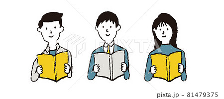 クレヨンで描いたタッチの本を読む男女 81479375