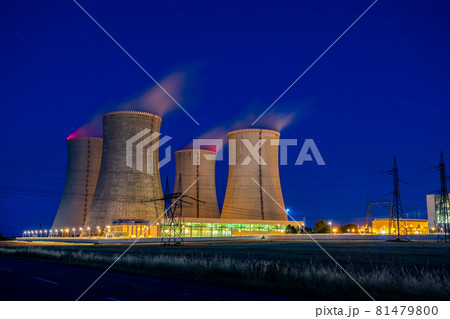 Nuclear Power Station At Night, Dukovany, Czech Republic 81479800