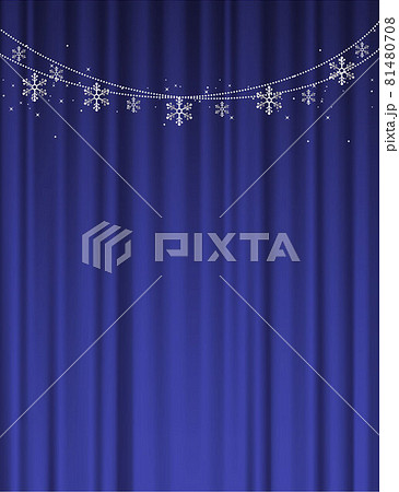 雪の結晶のガーランドと青いカーテンの背景イラスト素材 ベクター 冬のイラスト素材