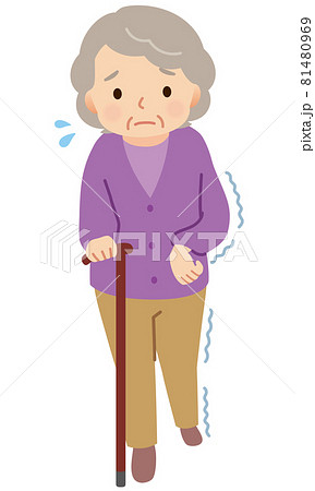 片麻痺 杖をついて歩く高齢者 片麻痺 杖をついて歩く高齢者 81480969