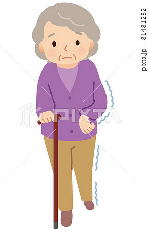 片麻痺 杖をついて歩く高齢者のイラスト素材