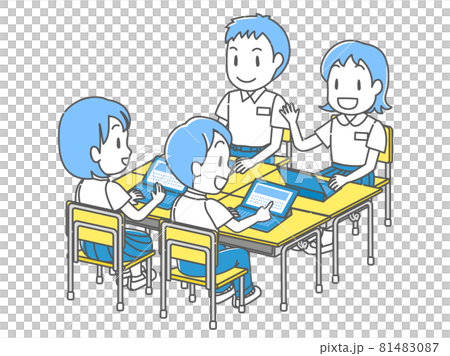 使用平板電腦在課堂上進行小組學習的兒童 81483087