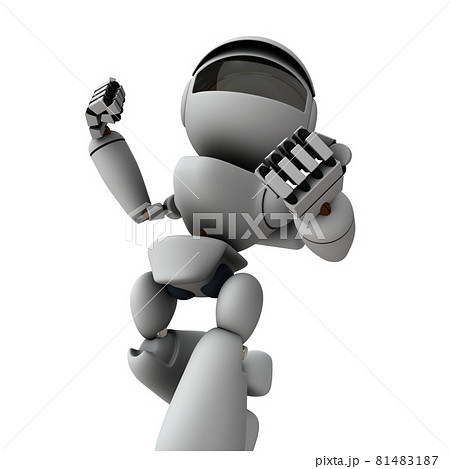 鉄拳を振るう人工知能のロボット。白バック。3Dレンダリング。 81483187