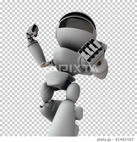 鉄拳を振るう人工知能のロボット。白バック。3Dレンダリング。 81483187