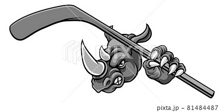 Rhino Ice Hockey Player Animal Sports Mascot 81484487
