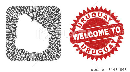 Welcome Rubber Badge and Uruguay Map Motion Inverted Mosaic 81484843