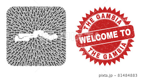 Welcome Grunge Seal and The Gambia Map Direction Stencil Mosaic 81484883