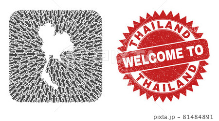 Welcome Scratched Stamp and Thailand Map Motion Inverted Mosaic Welcome Scratched Stamp and Thailand Map Motion Inverted Mosaic 81484891
