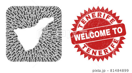 Welcome Watermark Stamp and Tenerife Map Arrow Subtracted Mosaic Welcome Watermark Stamp and Tenerife Map Arrow Subtracted Mosaic 81484899