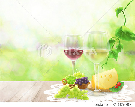 ワインと葡萄のフレーム・カード・背景ー秋 81485087