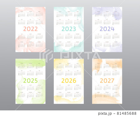 2022 2023 2024 2025 2026 2027 calendar collection with abstract watercolor blob brush strokes. Week starts on Sunday 2022 2023 2024 2025 2026 2027 calendar collection with abstract watercolor blob brush strokes. Week starts on Sunday 81485688