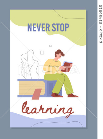 Never stop learning concept of banner or poster, cartoon vector illustration. 81486910
