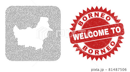 Welcome Watermark Seal and Borneo Map Arrow Stencil Mosaic Welcome Watermark Seal and Borneo Map Arrow Stencil Mosaic 81487506