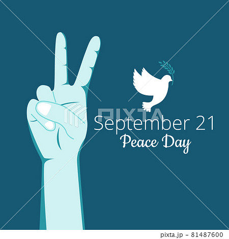 Man hand gesturing peace sign V with pigeon 81487600