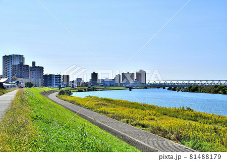 国府台駅、市川橋/江戸川 下流方面を望む(千葉県市川市)【2020.10】 国府台駅、市川橋/江戸川 下流方面を望む(千葉県市川市)【2020.10】 81488179