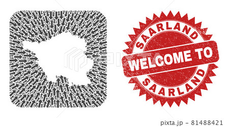 Welcome Watermark Stamp and Saarland Land Map Direction Stencil Mosaic 81488421