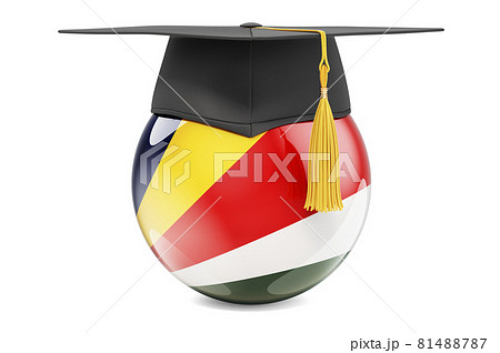 Education in Seychelles concept. Seychelloise flag with graduation cap, 3D rendering Education in Seychelles concept. Seychelloise flag with graduation cap, 3D rendering 81488787