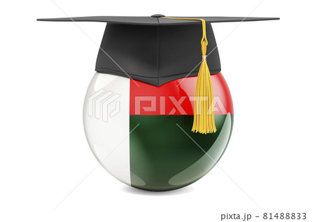 Education in Madagascar concept. Madagascar flag with graduation cap, 3D rendering 81488833