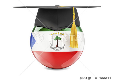 Education in Equatorial Guinea concept. Equatoguinean Guinea flag with graduation cap, 3D rendering 81488844