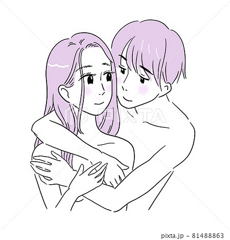 裸で後ろから女性を抱きしめる男性　カップル 81488863
