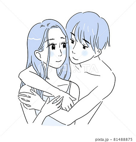 裸で後ろから下着の女性を抱きしめる男性　カップル 81488875