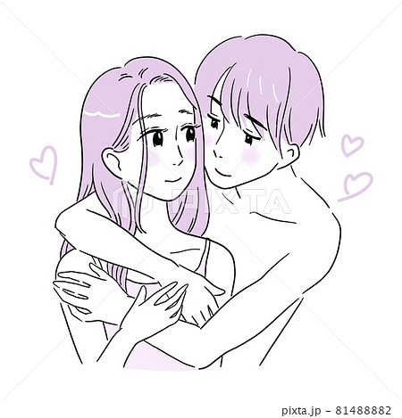 裸で後ろから下着の女性を抱きしめる男性　カップル 81488882
