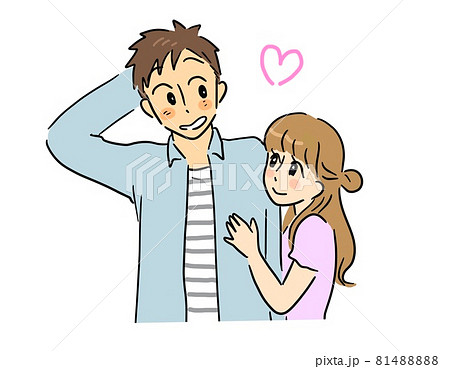 女性に抱き着かれて照れる男性 女性に抱き着かれて照れる男性 81488888