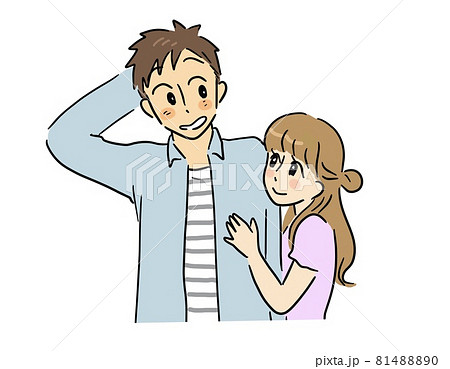 女性に抱き着かれて照れる男性 81488890