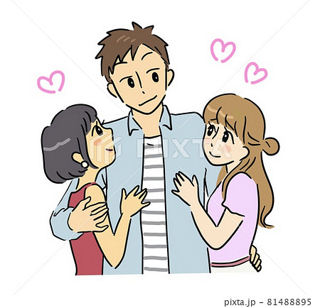 美女にモテモテの男性 81488895