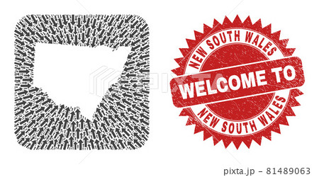 Welcome Watermark Stamp and New South Wales Map Navigation Stencil Mosaic 81489063