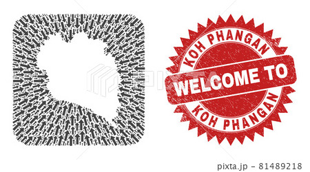 Welcome Watermark Stamp Seal and Koh Phangan Map Pointing Stencil Mosaic Welcome Watermark Stamp Seal and Koh Phangan Map Pointing Stencil Mosaic 81489218