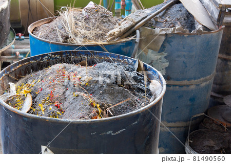Garbage scraps discarded in the iron bin,selective focus Garbage scraps discarded in the iron bin,selective focus 81490560
