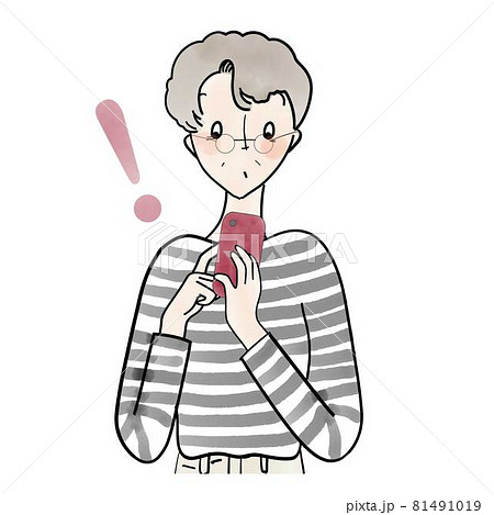 スマートフォンで見つけたシニア女性のイラスト素材