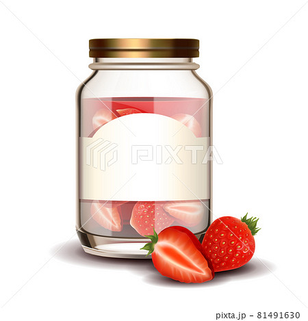 Glass Bottle With Strawberry Berries Jam Vector 81491630