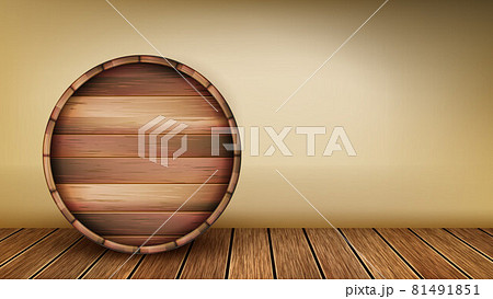 Wooden Barrel Laying On Floor Copy Space Vector Wooden Barrel Laying On Floor Copy Space Vector 81491851
