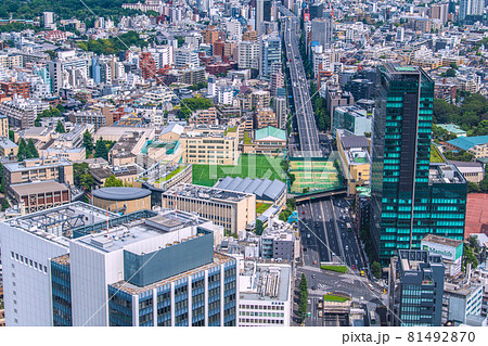 日本の東京都市景観 渋谷区渋谷の街並みなどを望む(青山トンネル、青学) 日本の東京都市景観 渋谷区渋谷の街並みなどを望む(青山トンネル、青学) 81492870