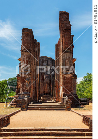 Ruins of Lankatilaka Vihara temple with Buddha image. Pollonaruwa, Sri Lanka 81492911