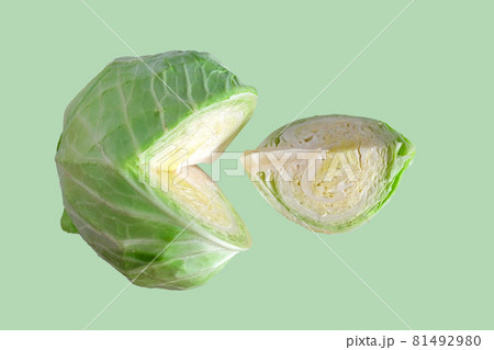 Fresh green cabbage isolated on color background. Organic food. 81492980