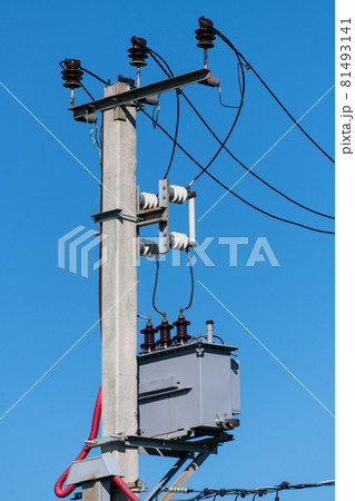 Overhead power transmission towers with ceramic and glass line insulators 81493141
