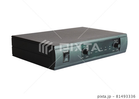 Audio amplifier with volume control box isolated on white background. Audio amplifier with volume control box isolated on white background. 81493336