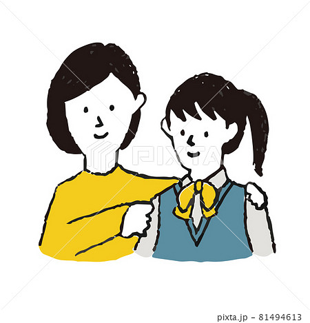 女子高生の肩を抱くお母さんのイラストのイラスト素材 女子高生の肩を抱くお母さんのイラストのイラスト素材