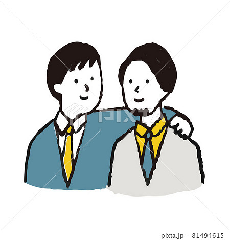 肩を抱く男性ビジネスマン二人のイラストのイラスト素材
