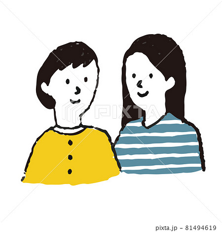 笑顔で顔を見合わせる女性二人のイラストのイラスト素材