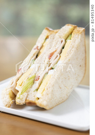 美味しいソーセージと玉子と野菜の全粒粉サンドウィッチ 美味しいソーセージと玉子と野菜の全粒粉サンドウィッチ 81495340