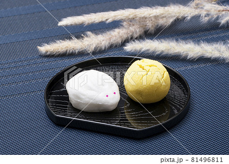 十五夜　月見団子　和菓子　お月見　お供物　月見饅頭　イメージ素材 81496811