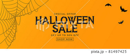 Orange Halloween sale poster with bat and spider. Vector Illustration Orange Halloween sale poster with bat and spider. Vector Illustration 81497425